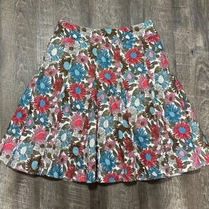 Boden Floral Linen Cotton Blend Pleated Knee Length Skirt Boho Size 10 R